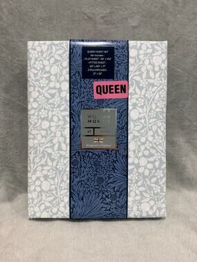 William Morris At Home Queen Sheet Set 4pc Tonal Clover Soft Blue Percale Cotton